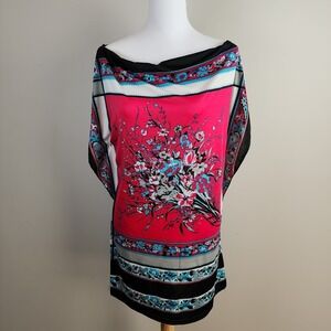 Papillion Multi Colour Silky Oriental Print Dress Womens M Short Sleeve Mini Top